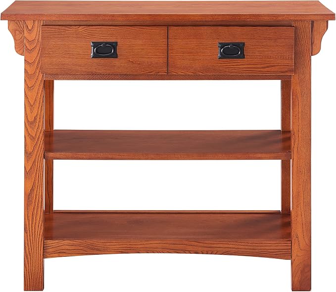 Leick Home 8261 Mission Bookcase Console Table with Drawers, Made with Solid Wood, for Living Room, Entry Way, Office, Bedrooms, Russet Finish