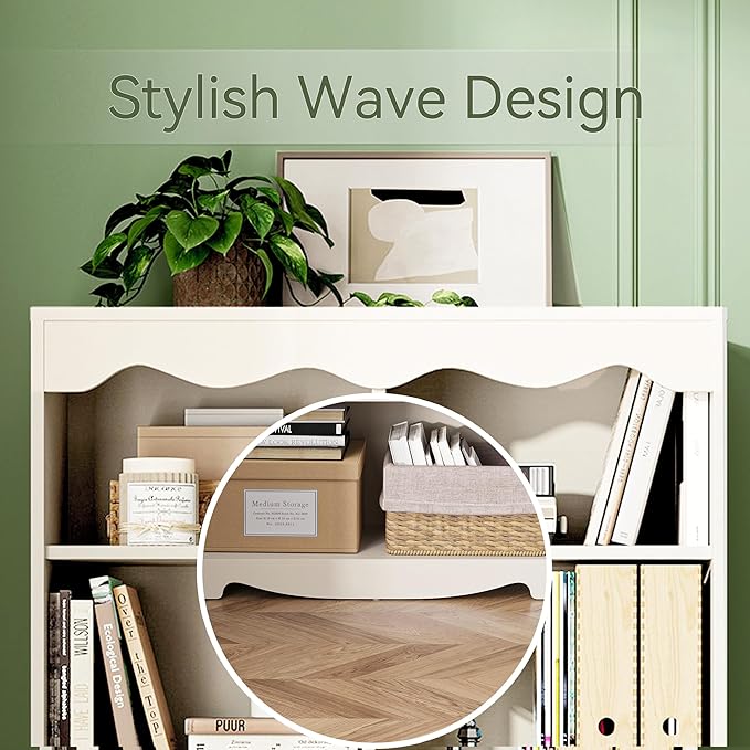 LINSY HOME 5-Shelf Bookcase Wooden, 63" Tall Bookshelf with Storage, Open Floor Standing Cube Shelf Bookcase Libreros, Beige Modern Book Shelf for Bedroom, Living Room, White Oak