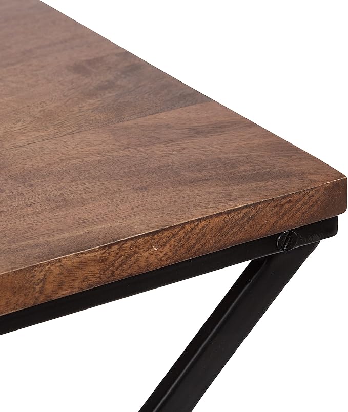 Kate and Laurel Laraway Modern Side Table, 20 x 14 x 20, Rustic Brown and Black, Metal Bedroom Nightstand Table with Solid Wood Tabletop and Foldable Frame