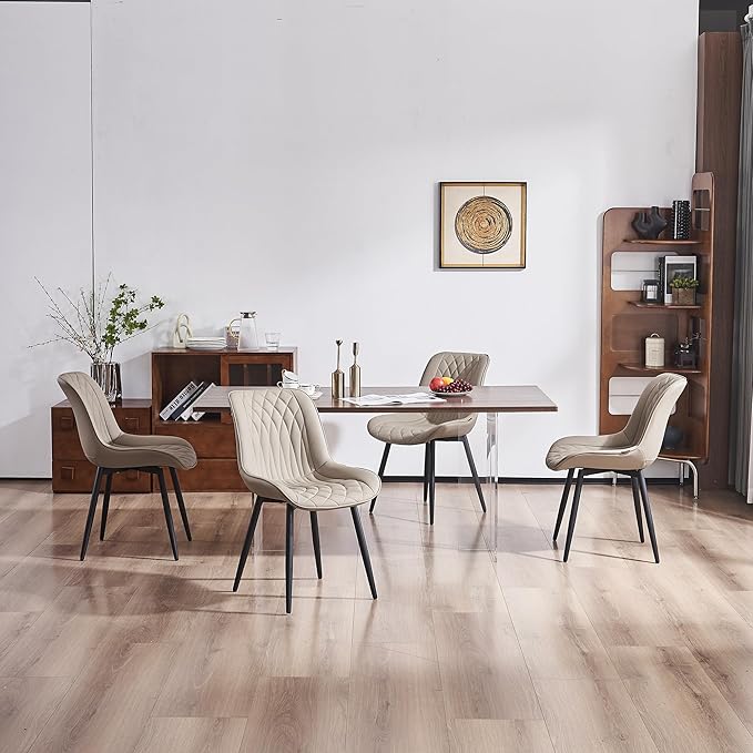 YOUNIKE Khaki Dining Chairs Set of 2 with High Backs Mid Century Modern Kitchen Dining Room Chairs Leather Upholstered Comfortable Wide Accent Side Chair for Living Waiting Guest Room Bedroom