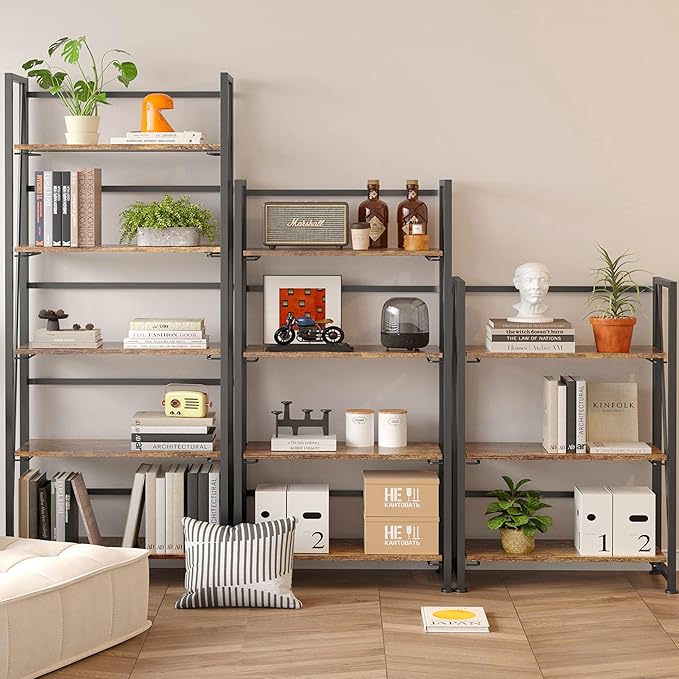 BHG Vintage Multifunctional Folding Bookshelf, No-Assembly Plant Stand Storage Rack Shelves for Home Office (Fire, 5-Tier)
