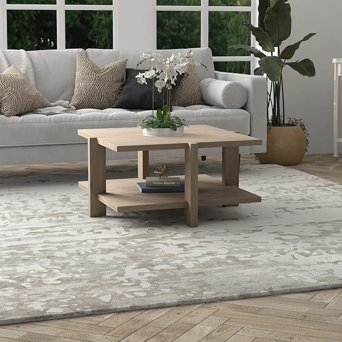 Henn&Hart 35" Wide Square Coffee Table in Antiqued Gray Oak, for Home, Living Room, Bedroom, Entertainment Room, Office