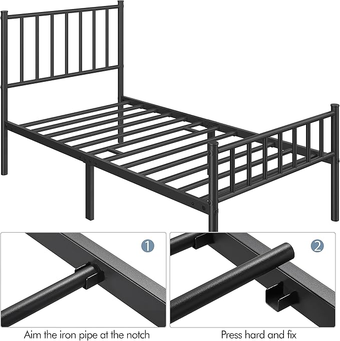 Yaheetech Twin Bed Frame Metal Platform Bed Frame Mattress Foundation with Spindle Headboard & Footboard/No Box Spring Needed/14 Inch Underbed Storage/Firm Support & Easy Set up Structure, Black