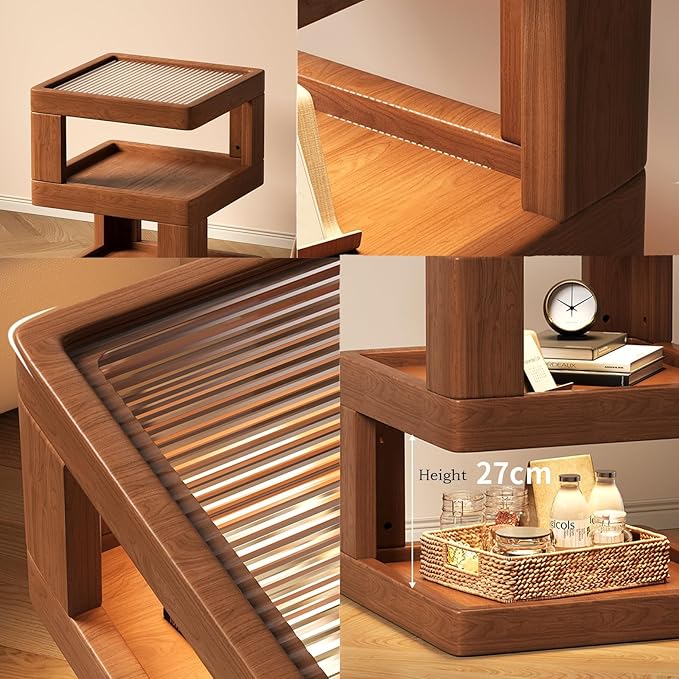 Solid Wood Nightstand,End Tables Bedroom Small Shelf Modern Nightstand Wood Side Table (GLASS-21.3 * 15.8 * 15.8)