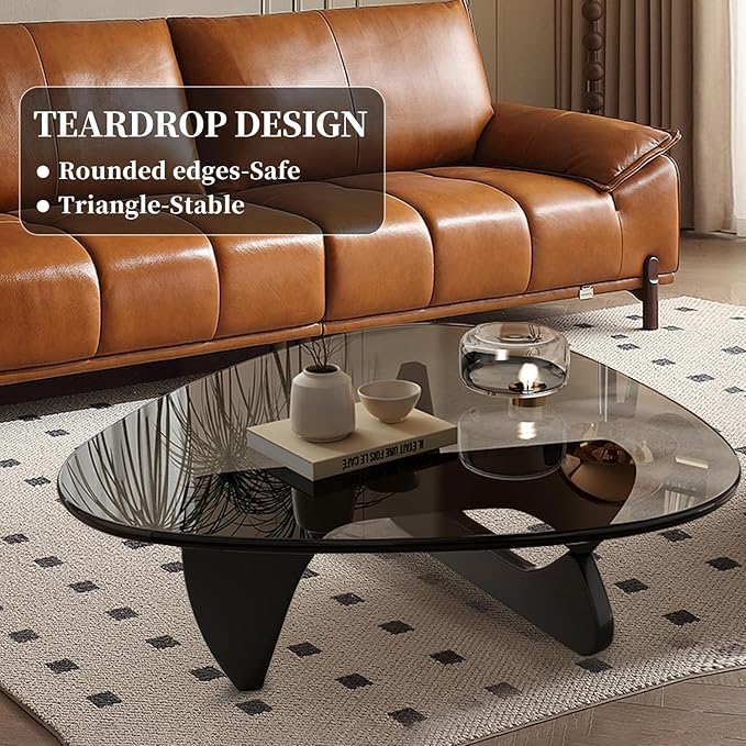 Modern Glass Coffee Table for Living Room, Mid Century Small Coffee Tables, Suitable for Bedroom Living Room Reception Office Tables（Black/Grey，Small）