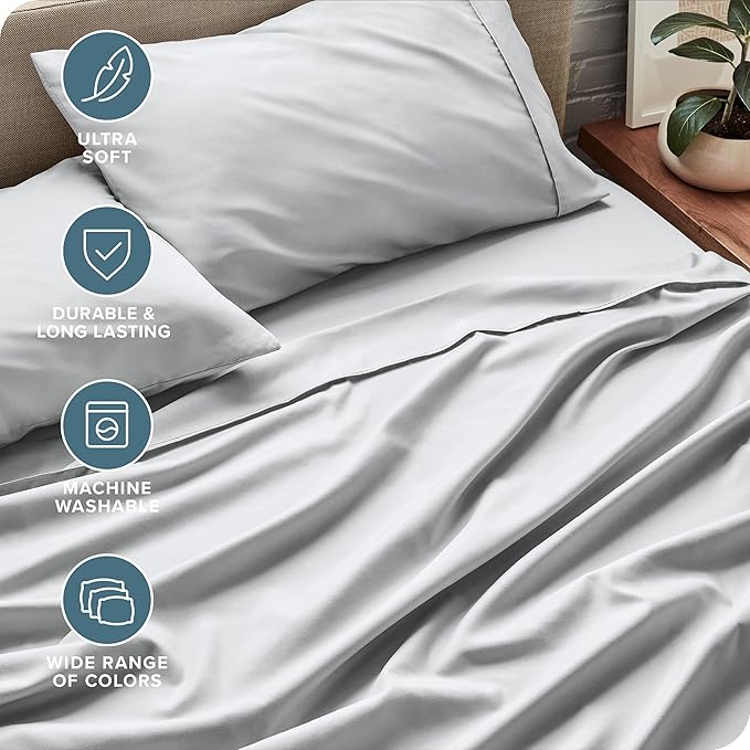 Bare Home Split Head Flex King Sheet Set - 1800 Ultra-Soft Microfiber Bed Sheets - Double Brushed - Deep Pockets - Easy Fit - 4 Piece Set - FlexTop Bedding Sheets (Split Head Flex King, French Grey)