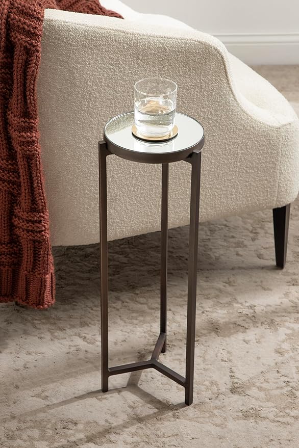 Kate and Laurel Aguilar Modern Mirrored Round Drink Table, 9 x 9 x 23, Bronze, Metal Accent Table with Mirrored Tabletop for Use as Small Plant Stand