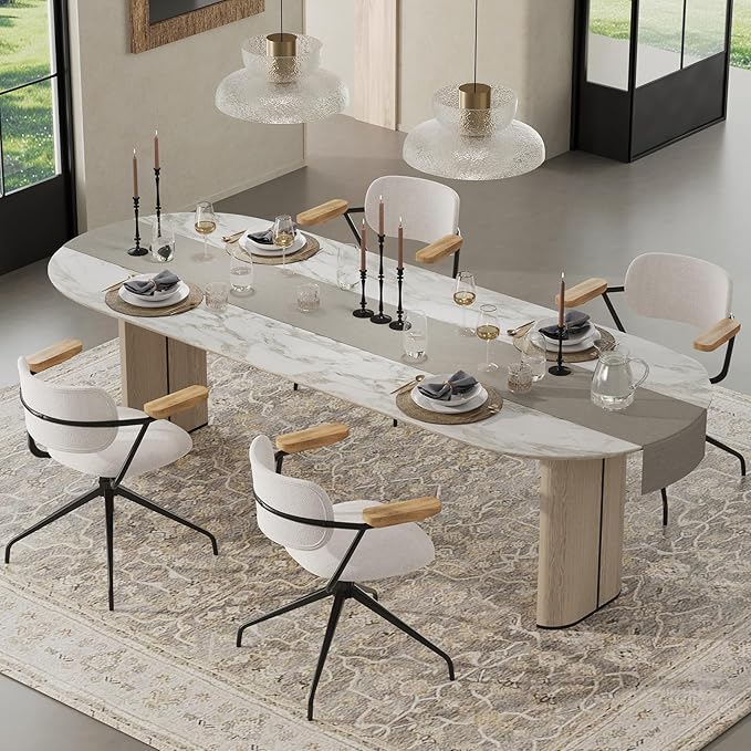 Modern Swivel Dining Chairs Set of 2 with Arms,Upholstered Comfortable Dining Room Chairs, Wooden Armrests & Sturdy Metal Frame, Stylish Kitchen & Dining Table Chairs for Modern Décor