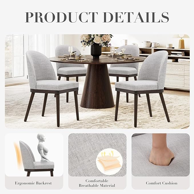 COLAMY Upholstered Dining Chairs Set of 6, Wooden Kitchen Chairs with Open Back, Modern Dining Room Chairs with Wood Frame, Dinner Side Chairs for Dining Room Kitchen Restaurant, Dark Grey