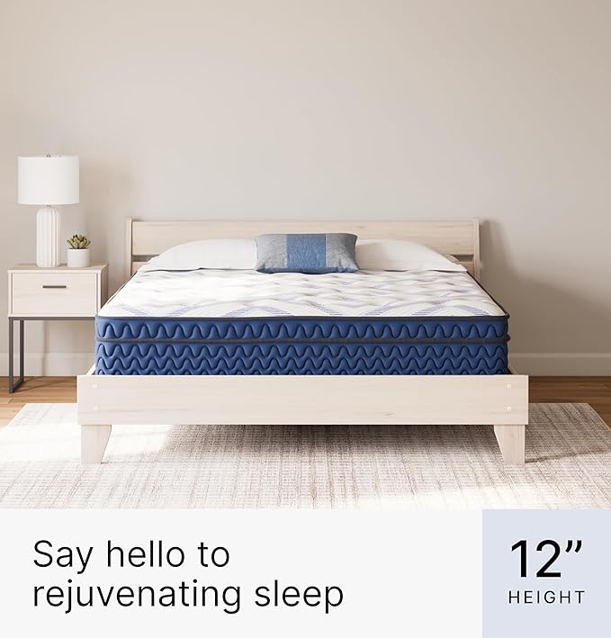 Signature Design by Ashley California King Size Stack 12 Inch Hybrid Medium Plush Cooling Gel Infused Memory Foam Mattress for Pressure Relief, Fiberglass Free, Mattress in A Box
