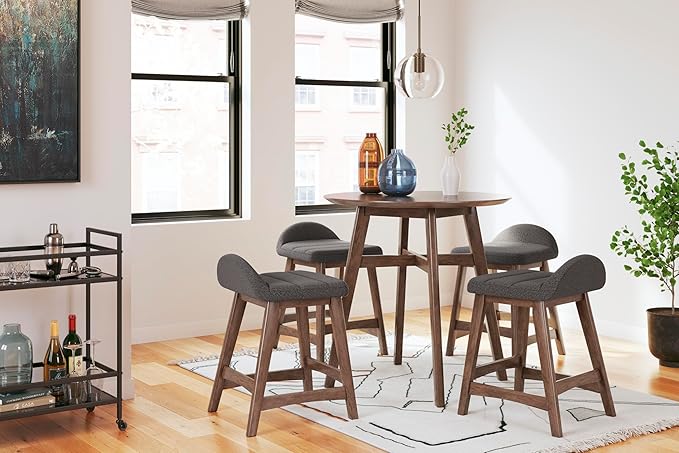 Signature Design by Ashley Lyncott Contemporary 28.5" Counter Height Upholstered Bar Stool with Foam Cushion, 2 Count, Charcoal & Brown
