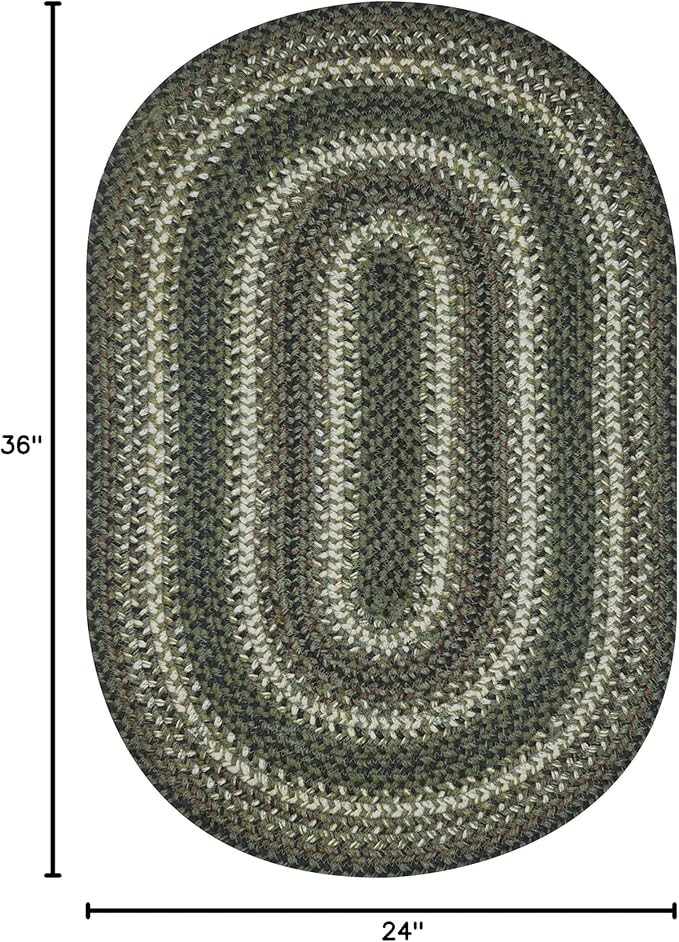 Pinecone Green Oval Braided Rug, 2x3' - Handmade with Jute, Warm Country Rustic Decor, Perfect for Bathrooms and Entryways - Reversible and Easy to Clean