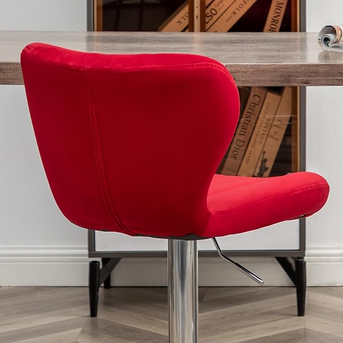 Roundhill Furniture Ellston Velvet Adjustable Swivel Barstools in Red, Set of 2