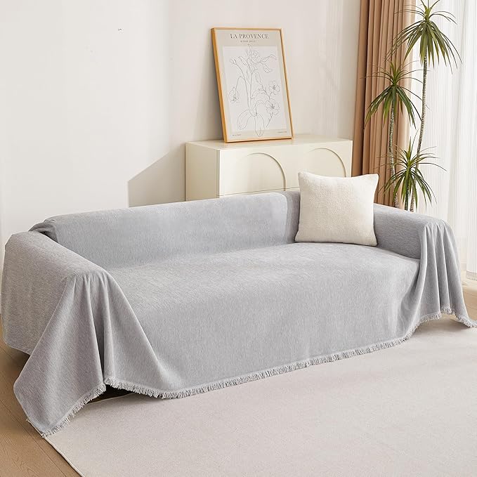 MYSKY HOME Sofa Cover for Dogs, Washable, Boho, Thick & Durable Sectional Couch Covers, Furniture Protector, 71"x 150", Light Gery