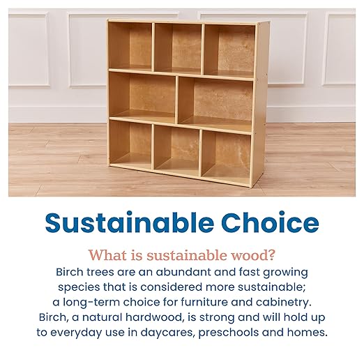 ECR4Kids Streamline 8-Compartment Storage Cabinet, 36in, Classroom Furniture, Natural