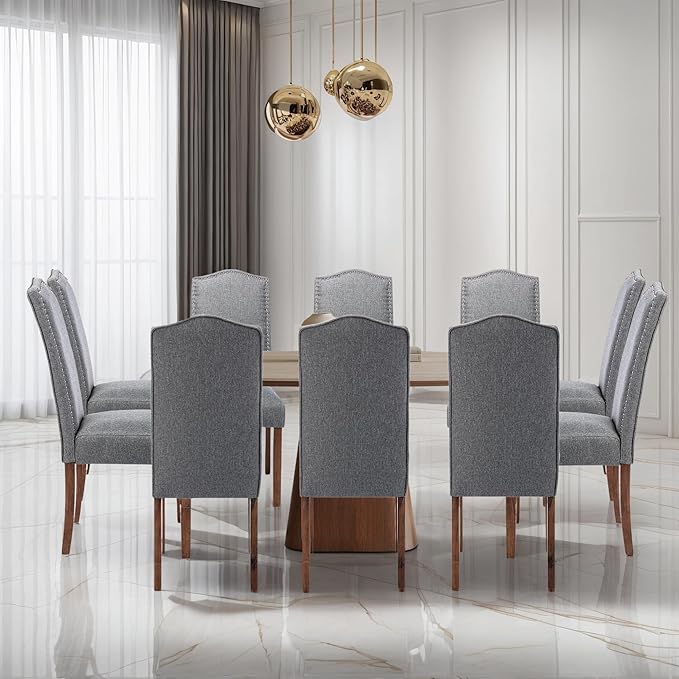 Stylish Upholstered Parsons Dining Chair Kitchen with Silver Nailhead Trim and Sturdy Solid Wood Legs