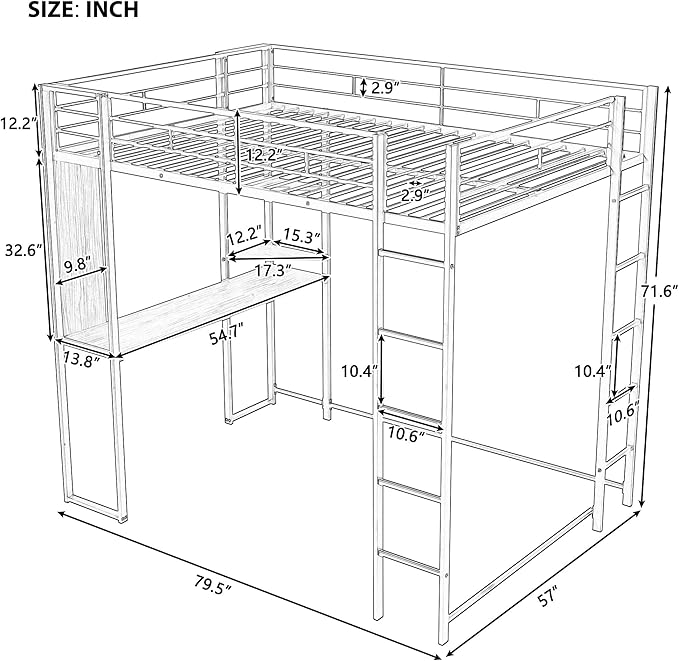 Full Size Metal Loft Bed with 2 Storage Shelves and 1 Desk,Steel Structure Bed Frame W/ 2 Build-in Ladders & Full-Length Guardrails,No Box Spring Needed,for Kids Teens Adults,Black