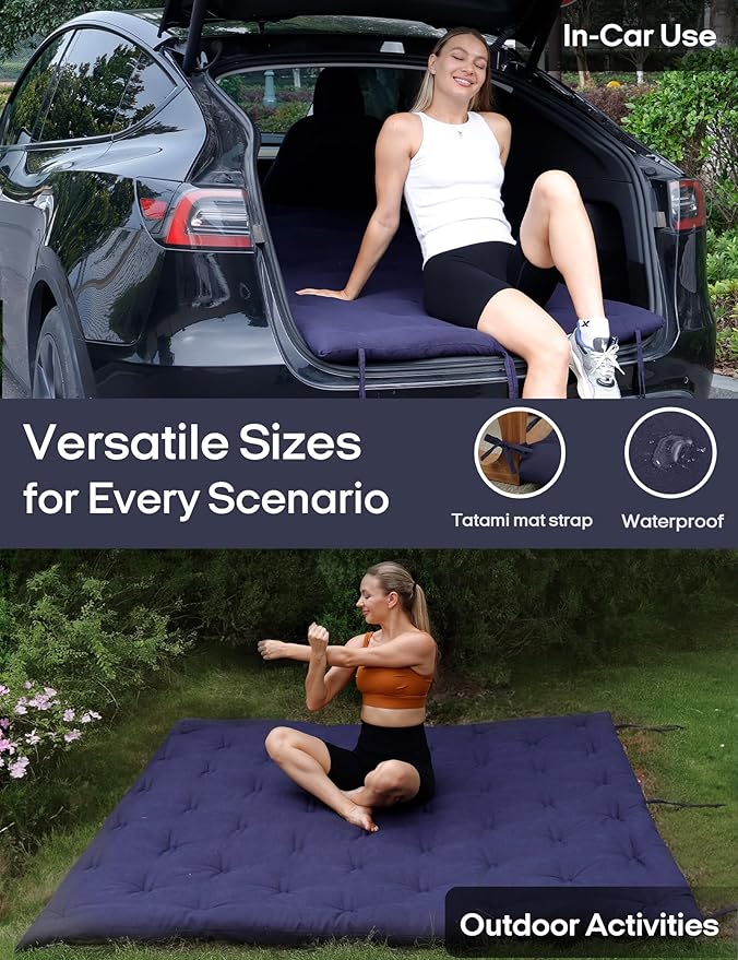 Syrinx Japanese Floor Futon Mattress, Foldable Tatami Sleeping Pad for Adults & Kids, Roll-Up Floor Bed or Bench Cushion with Anti-Slip Strap & Water-Resistant Design