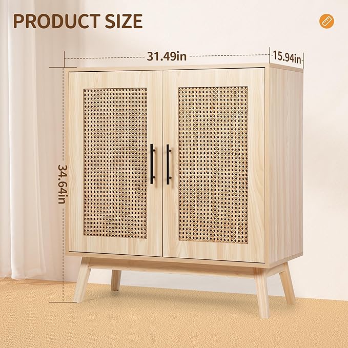 Rengue Sideboard Buffet Cabinet with Rattan Decorated Doors - Accent Cabinet Cupboard Console Table for Hallway, Entry, Living Room, Natural