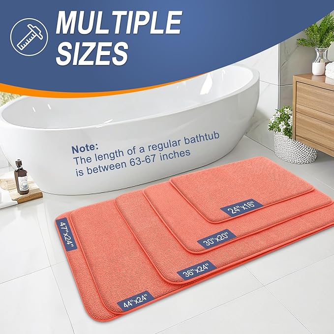 OLANLY Thick Memory Foam Bath Mat Rug 24x16, Extra Soft Absorbent Bathroom Rug, Quick Dry Bath Mats, Non-Slip, Machine Washable Carpet for Bathroom, Tub and Shower, Home Decor Accessories, Coral