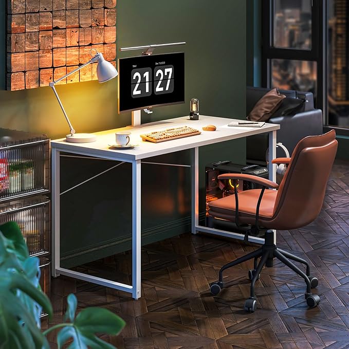 Coleshome 48 Inch Computer Desk, Modern Simple Style Desk for Home Office, Study Student Writing Desk, White