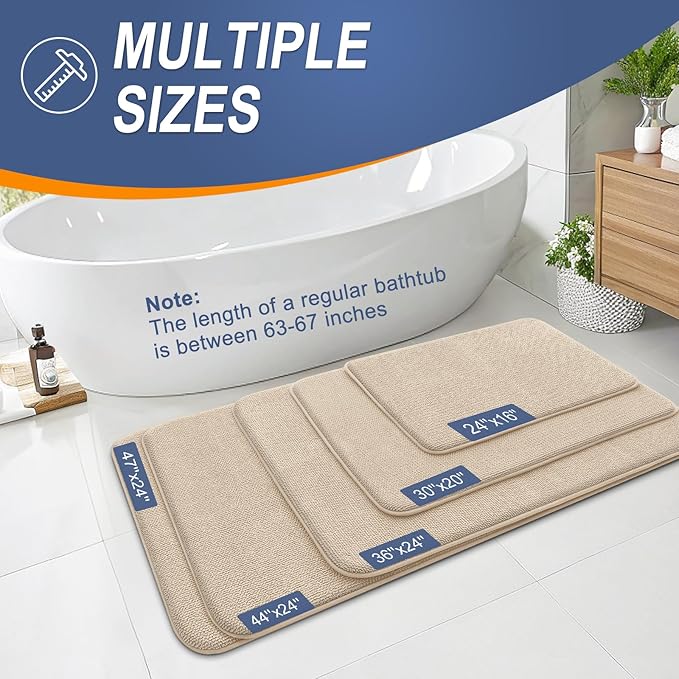 OLANLY Thick Memory Foam Bath Mat Rug 34x21, Extra Soft Absorbent Bathroom Rug, Quick Dry Bath Mats, Non-Slip, Machine Washable Carpet for Bathroom, Tub and Shower, Home Decor Accessories, Beige