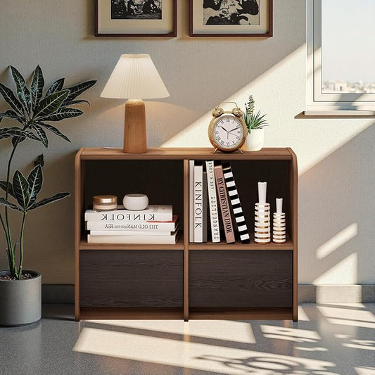 Pmnianhua Sideboard Buffet Kitchen Storage Cabinet with Drawers,Dining Room,Hallway,Cupboard Console Table,Liquor/Accent Coffee Bar Cabinet,Walnut and Black