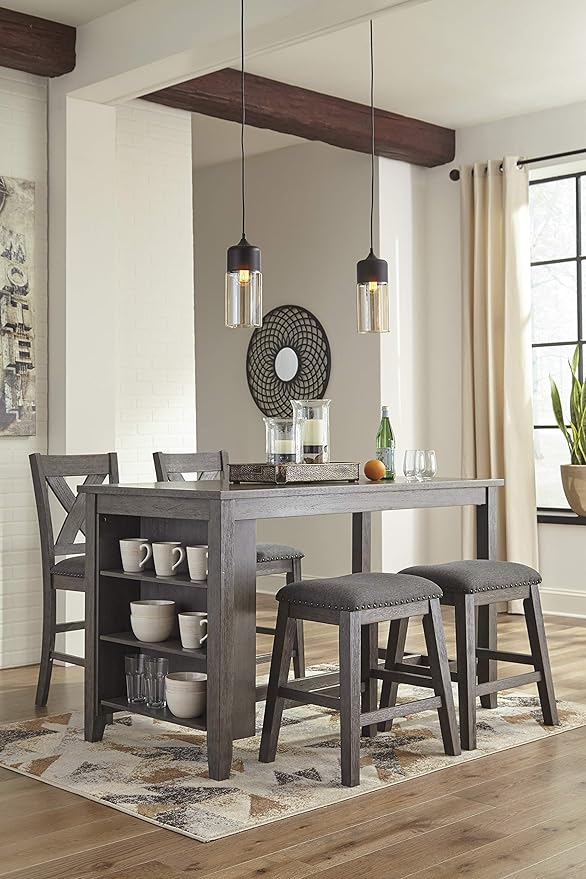 Signature Design by Ashley Caitbrook Rustic Counter Height Dining Table with Storage, Dark Gray