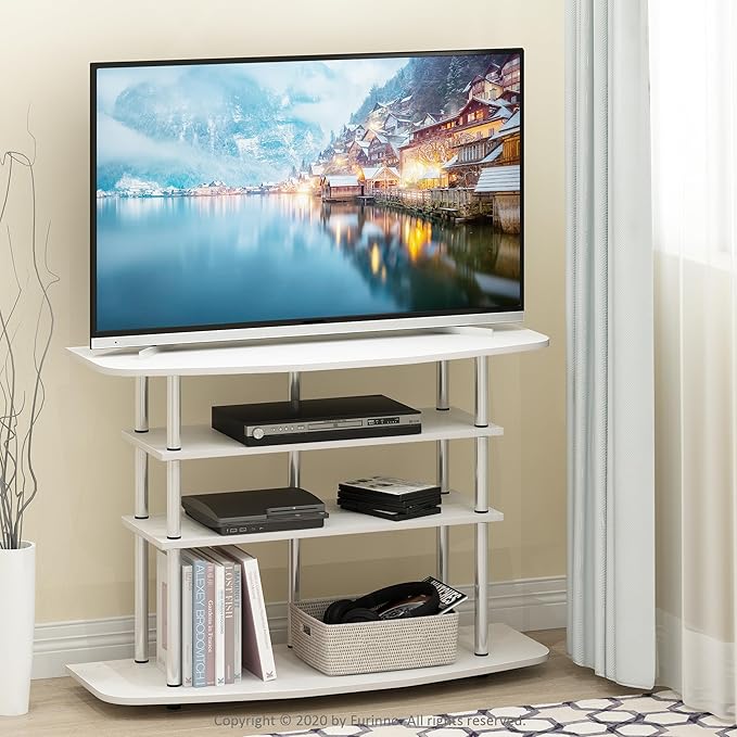 Furinno Frans Turn-N-Tube TV Stand for TV Size up to 43 Inch, 4-Tier, White Oak
