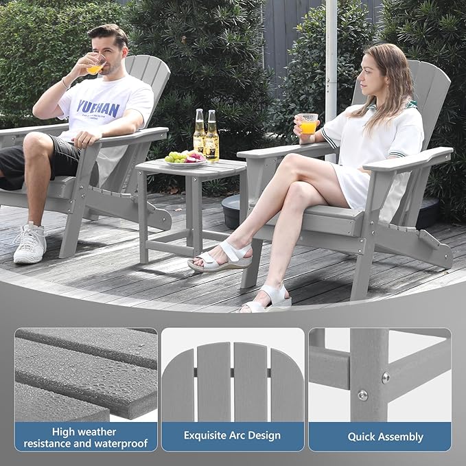 Hdpe Outdoor Adirondack Side Table, Wooden Textured, Set for Patio, Garden, Porch, Pool Composite Patio, Backyard, Bathroom and Indoor, Maintenance & Weather Resistant (Grey)