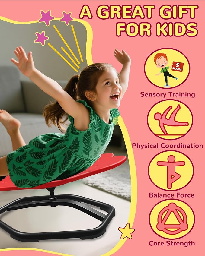 21" L × 19" W Spinning Chair for Autistic Kids, Sensory Toys for Kids with Autism, Sit and Spin, Toddlers & ADHD Children, Sensory Products Swivel Chair, Dark Red