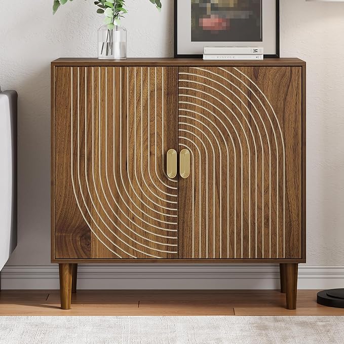 Sideboard Buffet Cabinet with Storage,Walnut Sideboard Buffet with Doors and Adjustable Shelf,Wooden Storage Cabinet, 31.3”W x 15.0”D x 30.6”H