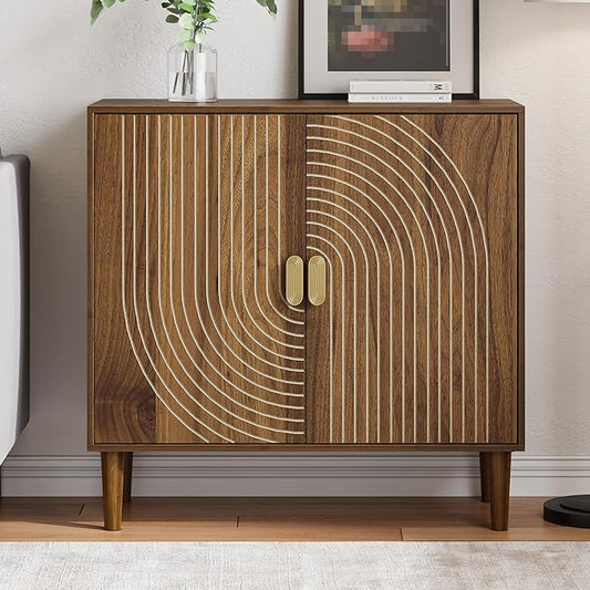 Sideboard Buffet Cabinet with Storage,Walnut Sideboard Buffet with Doors and Adjustable Shelf,Wooden Storage Cabinet, 31.3”W x 15.0”D x 30.6”H