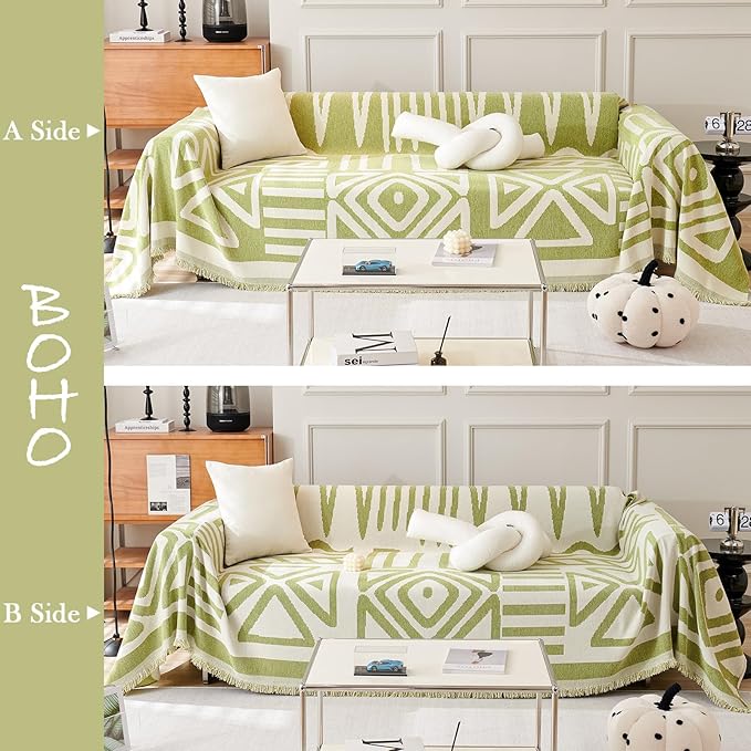 HANDONTIME Green Sofa Covers Chenille Couch Covers Universal Sofa Cover Boho Cover for Sofa 3 Seats Dogs Couch Furniture Protector Couch Cushion Covers Sectional Couch Covers for L Shaped 71" X118"