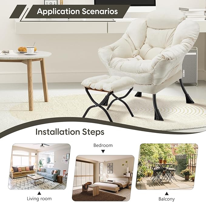 Lazy Chair with Folding Ottoman Modern Large Accent Chair,Contemporary Lounge Leisure Sofa Chair with Armrests Upholstered Sofa Armchair Reading Chair for Bedroom,Dorm & Office (Beige-f)