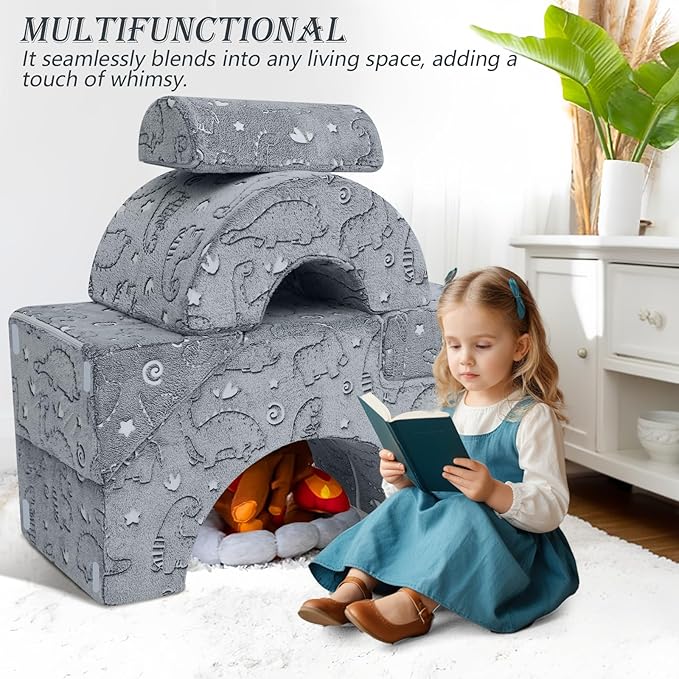 MeMoreCool Foam Climbing Toddler Couch, Modular Kids Sofa with Slide & Stair, Convertible Baby Couch for Playroom, Sectional Furniture for Crawling, Climbing, and Kids’ Play
