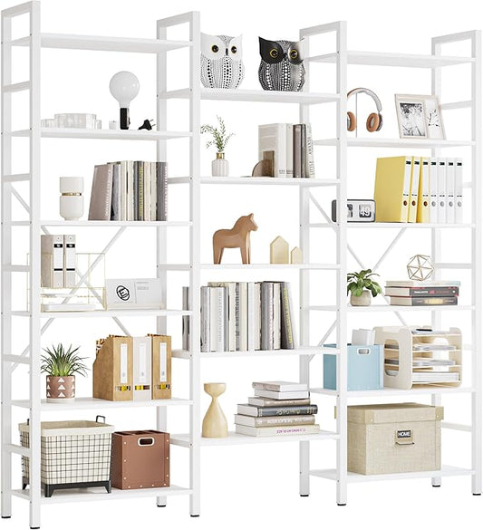 IRONCK Bookshelves 6 Tiers Triple Wide Industrial Bookshelf, Large Etagere Bookshelf Open Display Shelves with Metal Frame for Living Room Bedroom Home Office