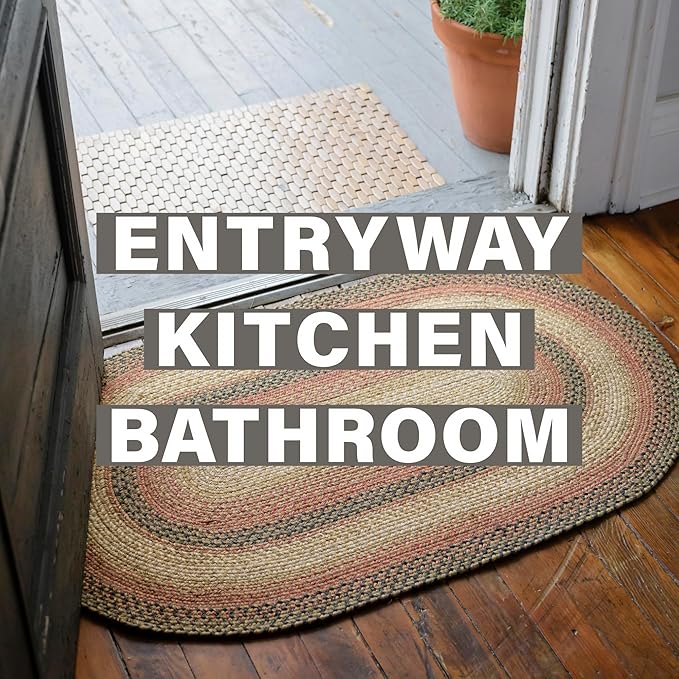 Russet Multi Color Jute Braided Oval Rugs, 27x45 - Warm Country Decor, Perfect for Laundry Rooms, Kitchens and Entryways - Reversible and Easy to Clean