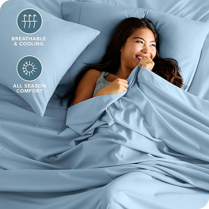 Bare Home Queen Sheet Set - Luxury 1800 Ultra-Soft Microfiber Queen Bed Sheets - Double Brushed - Deep Pockets - Easy Fit - 4 Piece Set - Bedding Sheets & Pillowcases (Queen, Light Blue)