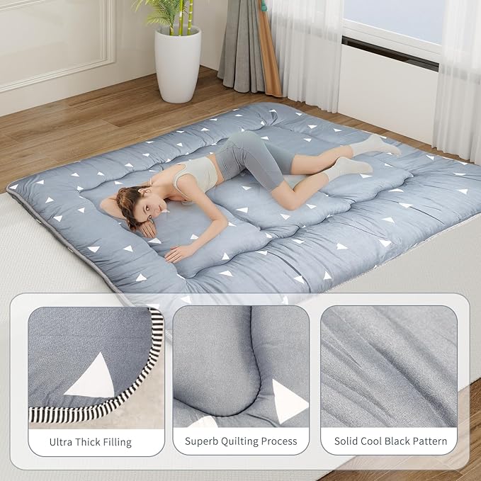 Japanese Floor Mattress,Roll Up Memory Foam Tatami Mat Easy to Store and Portable,Futon Mattress Suitable for Camping and Guest Room (Grey, Queen (80" X 60"))