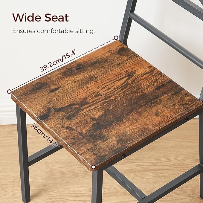 Dining Chair Set of 4, Rustic Wooden Kitchen Chairs with Backrest, Farmhouse Dining Chairs for Kitchen, Industrial Style Chair with Metal Frame, Easy Assembly, Rustic Brown TBHR1001S4