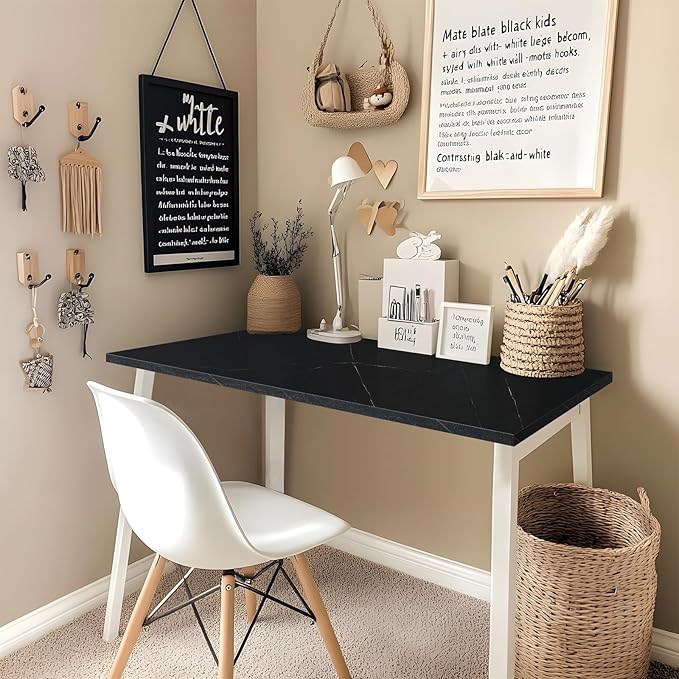 Kaboon Universal Tabletop 60"x18", Solid One-Piece Melamine Table Top, Double Desk L-Desk DIY, Home and Office Countertop, Cloud Atlas/Black Marble