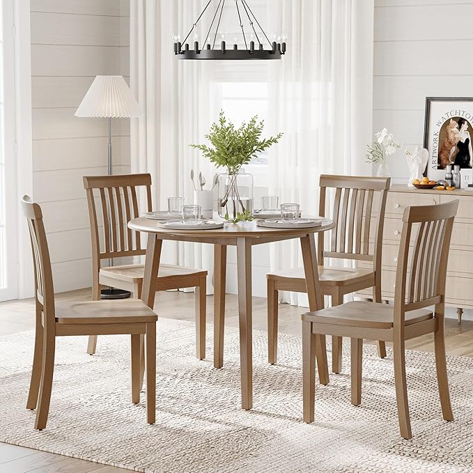 COLAMY Wooden Dining Chairs Set of 4, Solid Rubberwood Kitchen & Dining Room Chairs, Farmhouse Rustic Side Chairs for Dining Table, Anti-Slip Protection, Classic Windsor Style Seating, Oak Light Brown