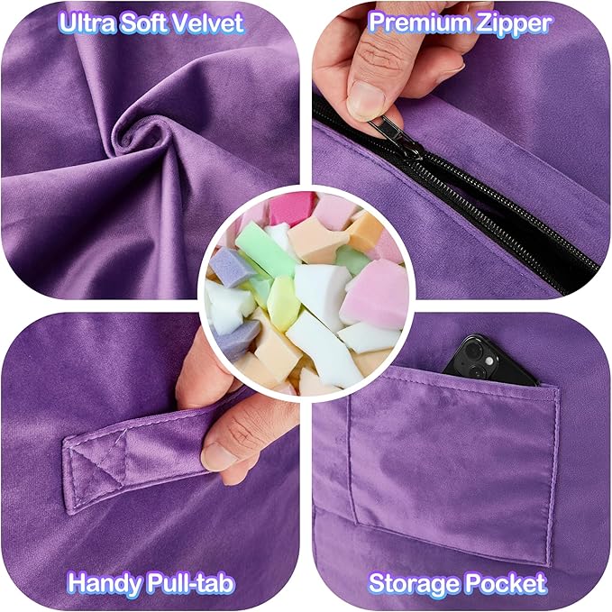 Homguava 6 FT Bean Bag Chair: 6' Bean Bags with Memory Foam Filled, Large Beanbag Chairs Soft Sofa with Dutch Velvet Cover-Purple
