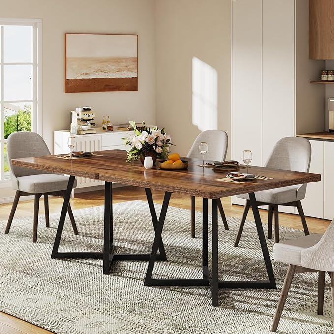 Tribesigns Square Dining Table for 4, 31.5" Industrial Dinner Table with Metal Base, Kitchen Table for Dining Room, Small Space, Apartment, Rustic Brown & Black