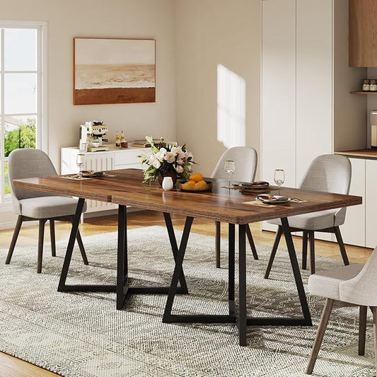 Tribesigns Square Dining Table for 4, 31.5" Industrial Dinner Table with Metal Base, Kitchen Table for Dining Room, Small Space, Apartment, Rustic Brown & Black