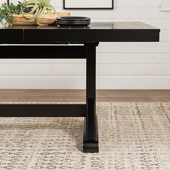 Walker Edison 6 to 8 Person Wood Modern Farmhouse Expandable Dining Room Table with Leaf Kitchen Dining Chairs, 60 Inch, Antique Black