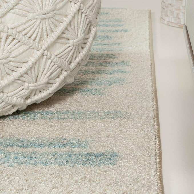 JONATHAN Y Khalil Modern Berber Stripe Cream/Turquoise Indoor Area Rug, 5x8, Contemporary, Bohemian, Easy-Cleaning for Living Room, Bedroom, Kitchen, Pet Friendly, Non-Shedding (MOH207B-5)