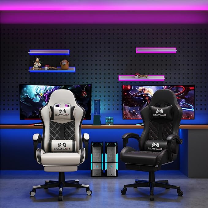 Gaming Chair, 400 lbs Adult Chair, High Back Computer Chair with Footrest and Linked Armrests, Office Video Game Chair with Lumbar Support(White)