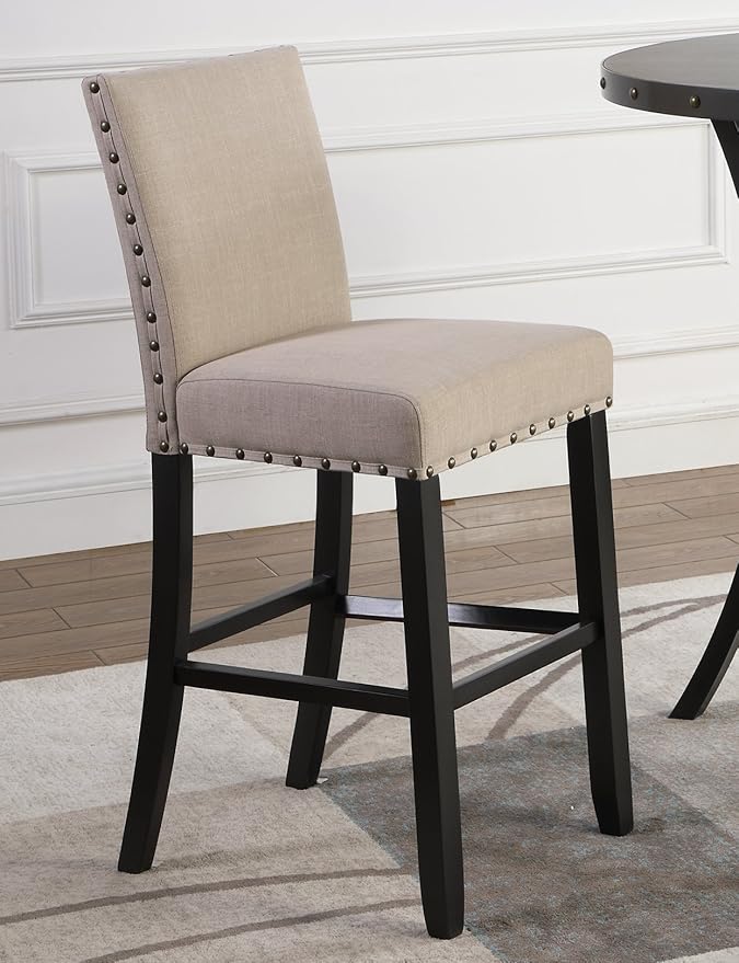 Roundhill Furniture Biony Fabric Bar Stools with Nailhead Trim (Set of 2), Tan